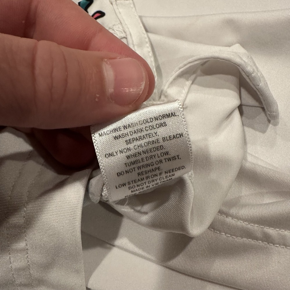 Chubbies Polo Shirt Mens Medium White Palm Tree Graphic Performance Golf Stretch - Picture 6 of 8